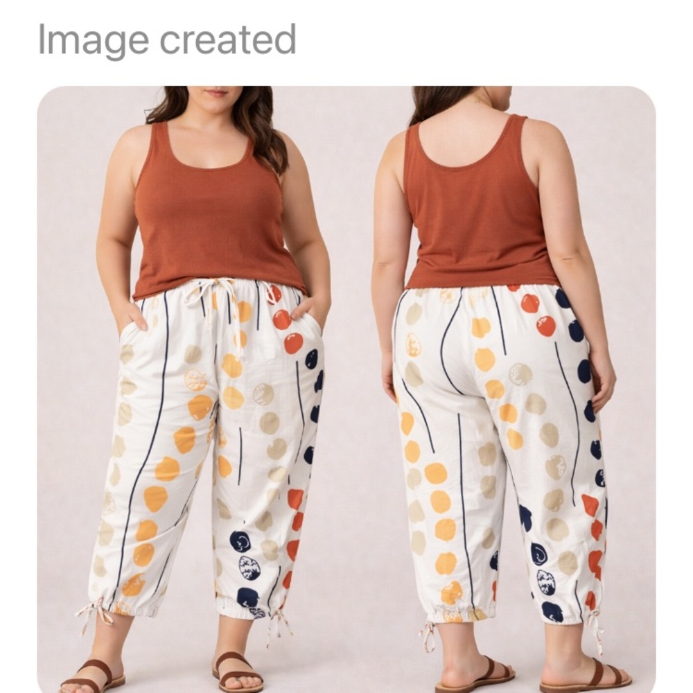NWT DOSE Plus Size Cream Drawstring Dot Print Pants size 2XL.